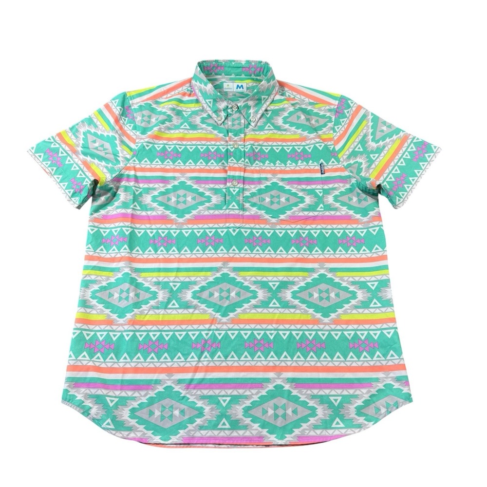 Chubbies Green Native Print Performance Button Front Shirt Mens Size Medium Mint